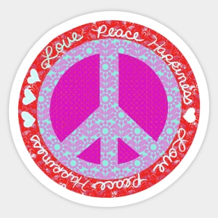 Peace Red Pink Light Blue with Hearts Sticker